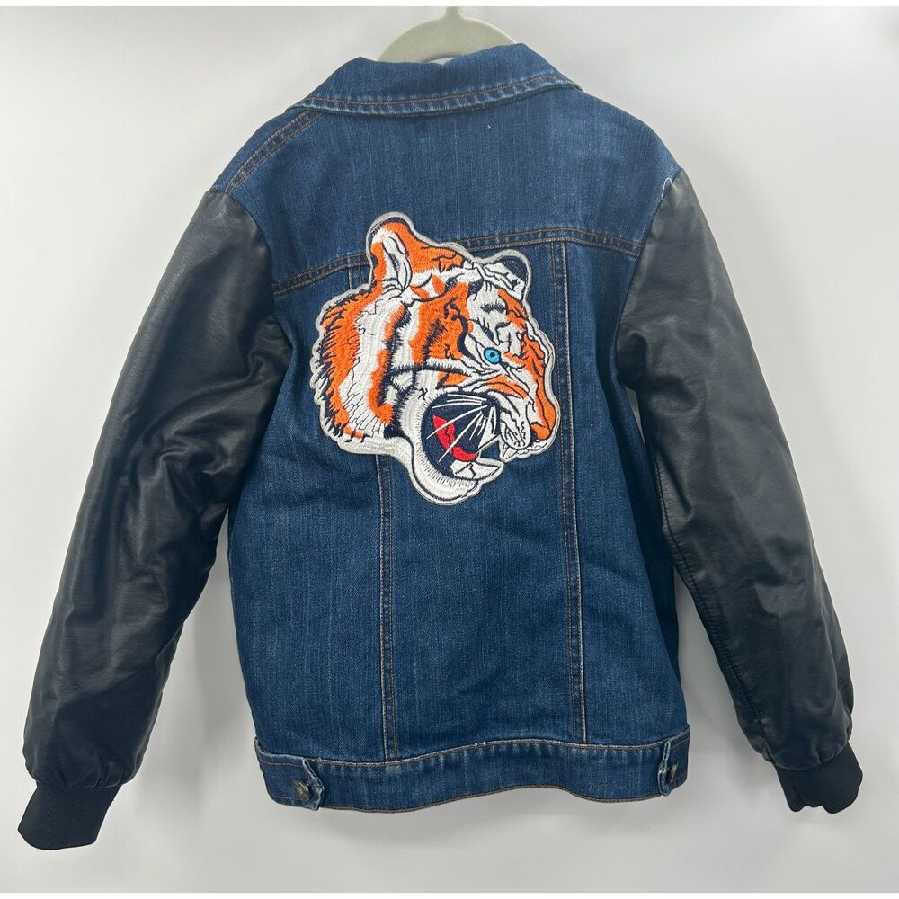 Lola & The Boys Tiger Faux Leather Jeans Jacket Patch Girls Size 10